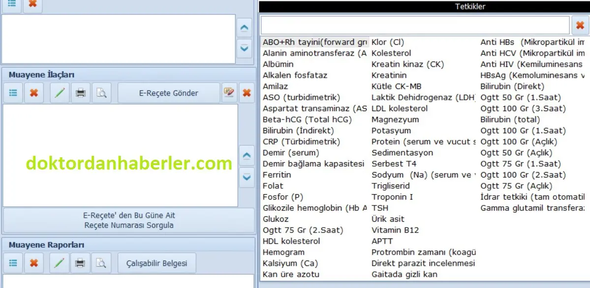 dahiliyenin yaptığı tahliller